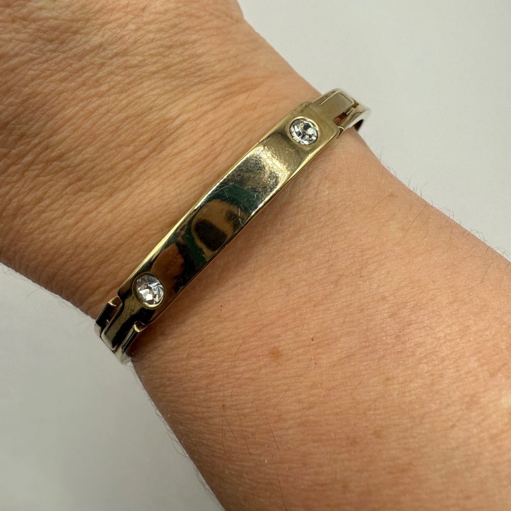 Ann Taylor Hinged Bangle Elegant Gold‎ Tone Bracelet with Crystal Accents